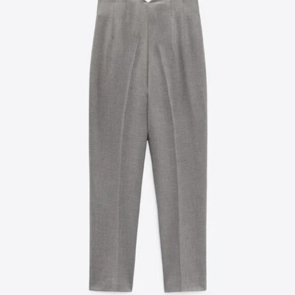 ZARA Women’s Grey High-Waist Tapered Leg Pleated Pants | Size L - Picture 2 of 5